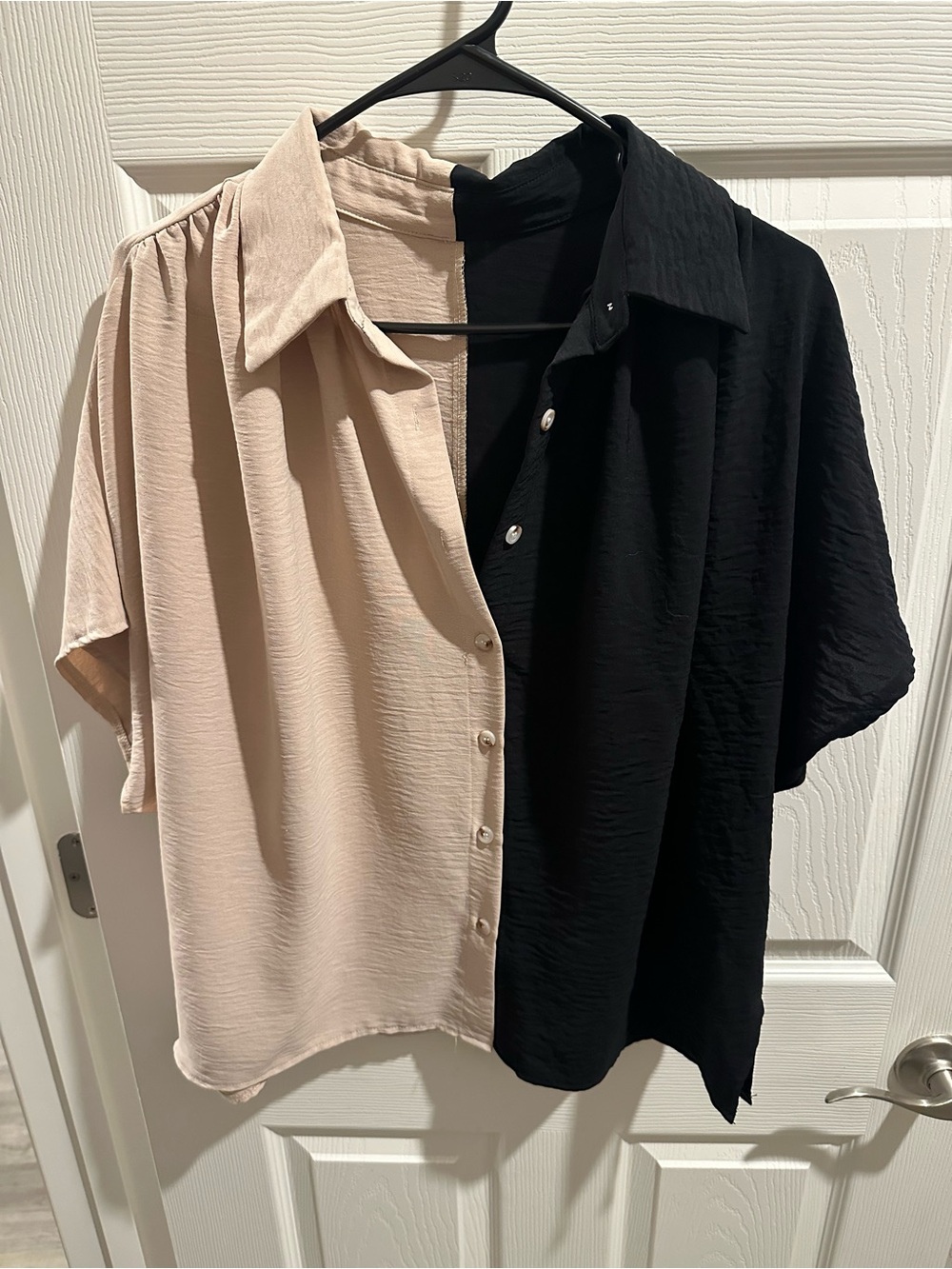 SHEIN Two-Tone Button Down Shirt in Beige and Black